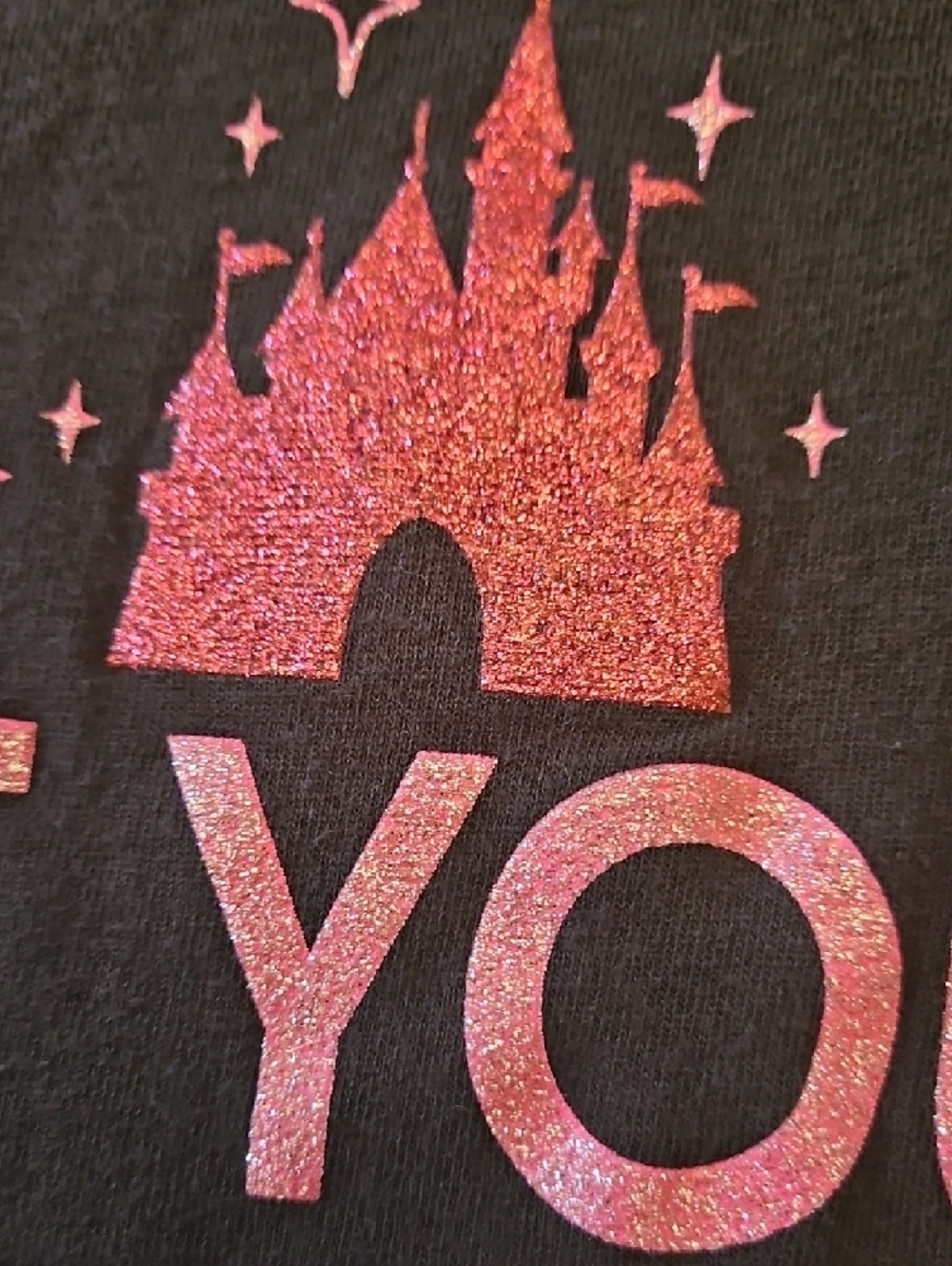 Disney Girls Black Tee with Pink Glitter Castle & Quote - Picture 4 of 5